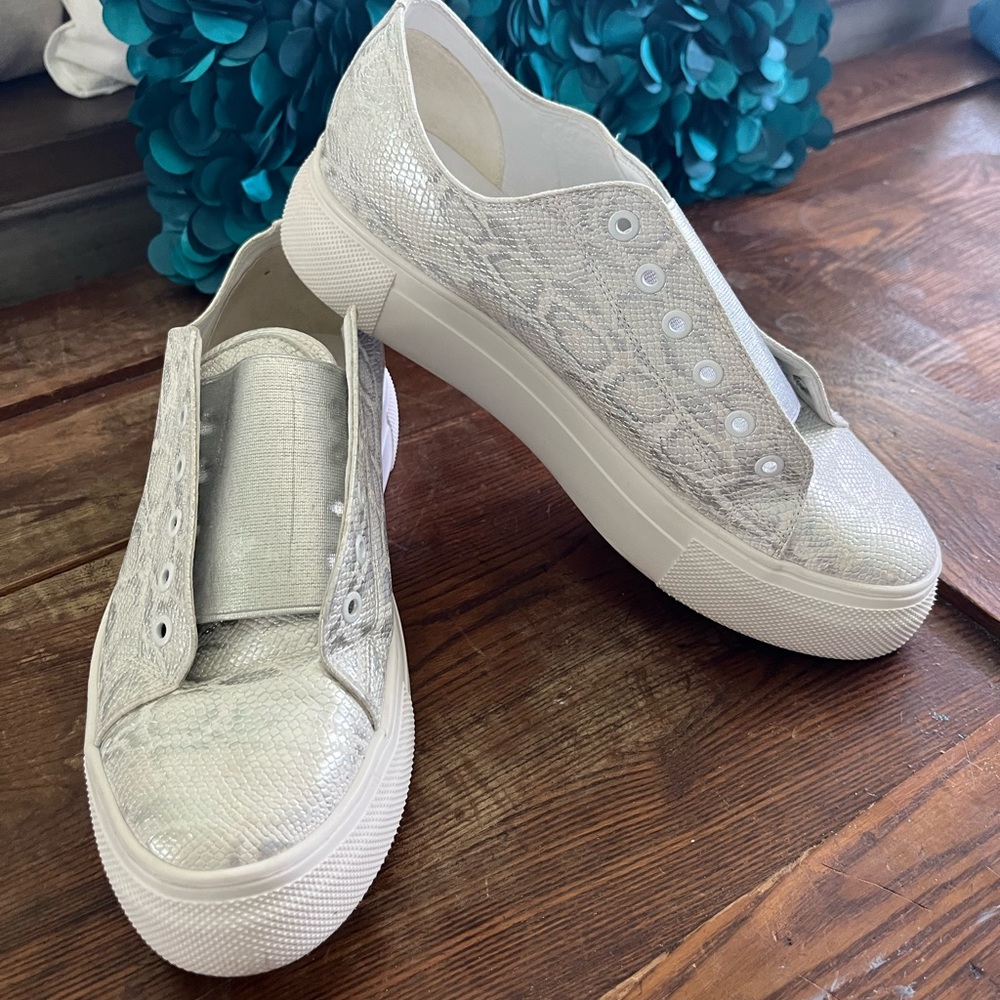 Silver Snakeskin Platform Sneakers